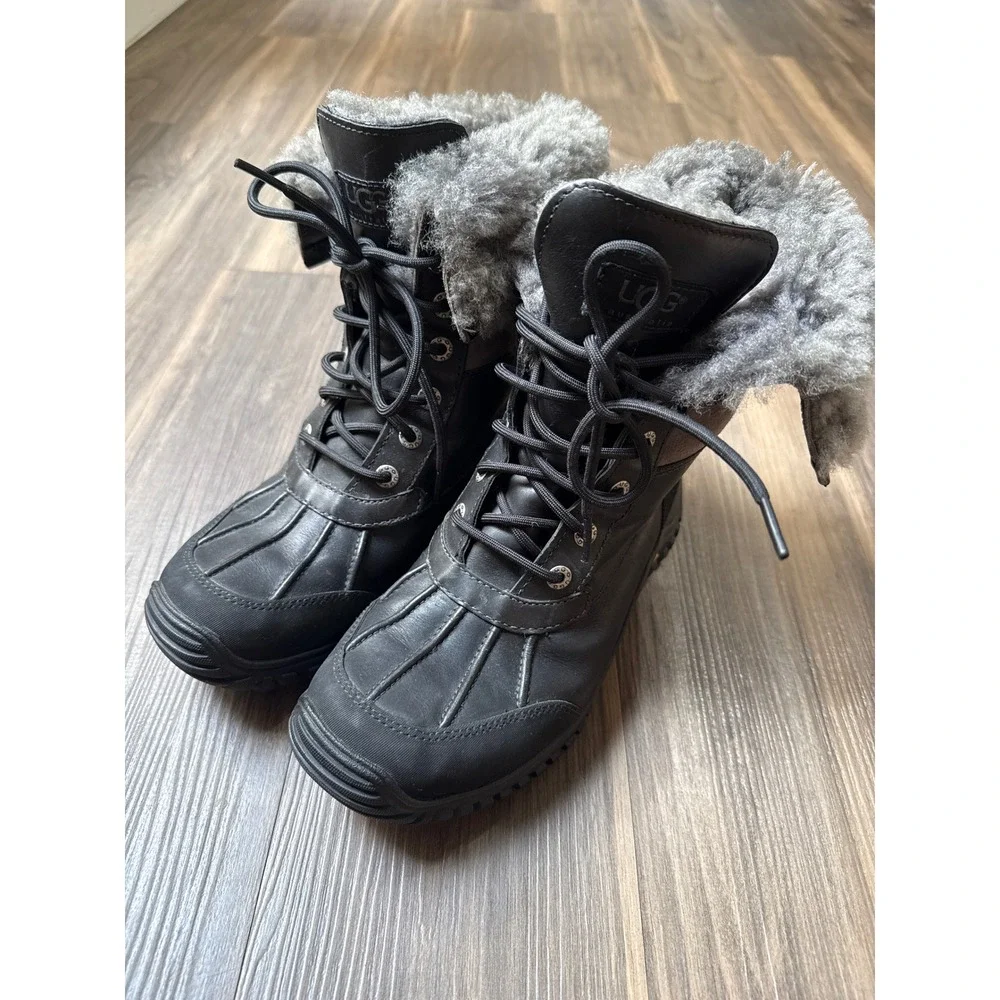 UGG Adirondack II Boots Womens 8 Black Grey Waterproof Leather Winter Vibram